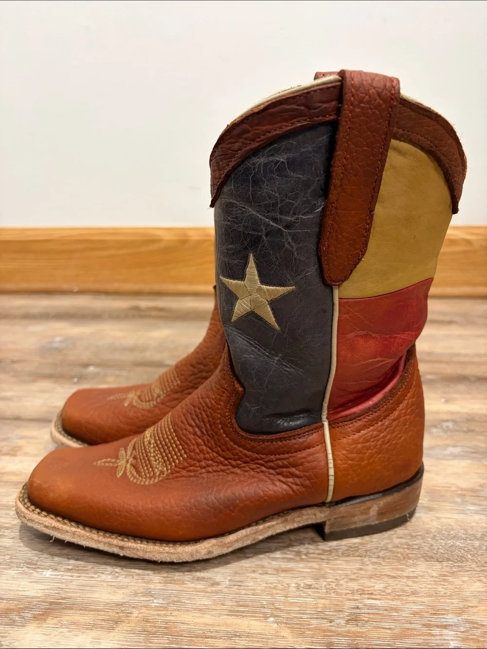 Vaccari Kids Texas Flag Cowboy Boots Size Mex 22 USA 2 Square Toe Leather Boots
